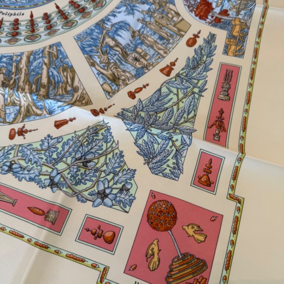 Hermes "Le Songe de Poliphile" Silk Scarf 90cm - Cream/Pink - Picture 4 of 5